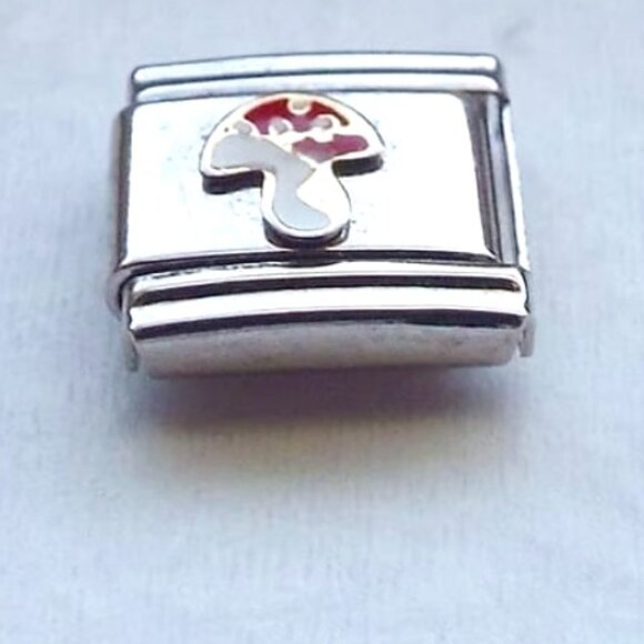 Little enamel mushroom 9mm stainless steel italian charm bracelet link new - Picture 1 of 2
